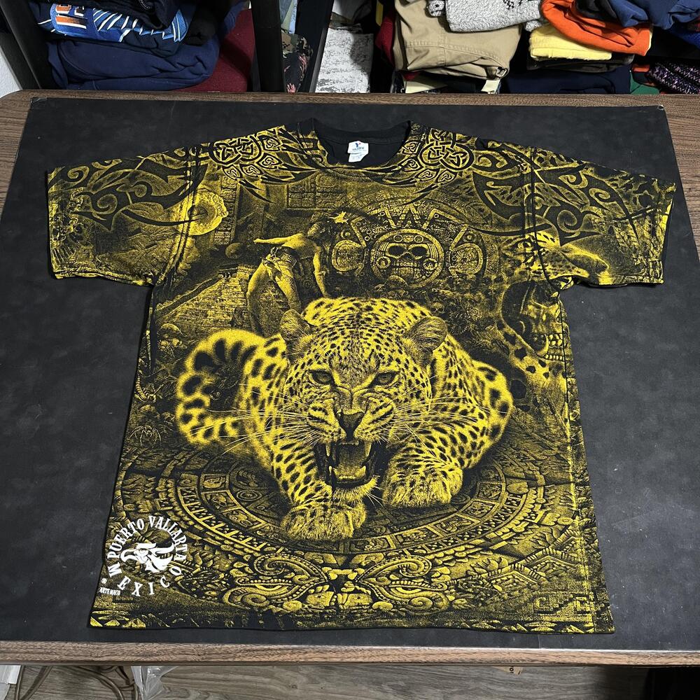 Jaguar Aztec Shirt Puerto Vallarta Mexico Tee resurrections Peyote vintage Skull
